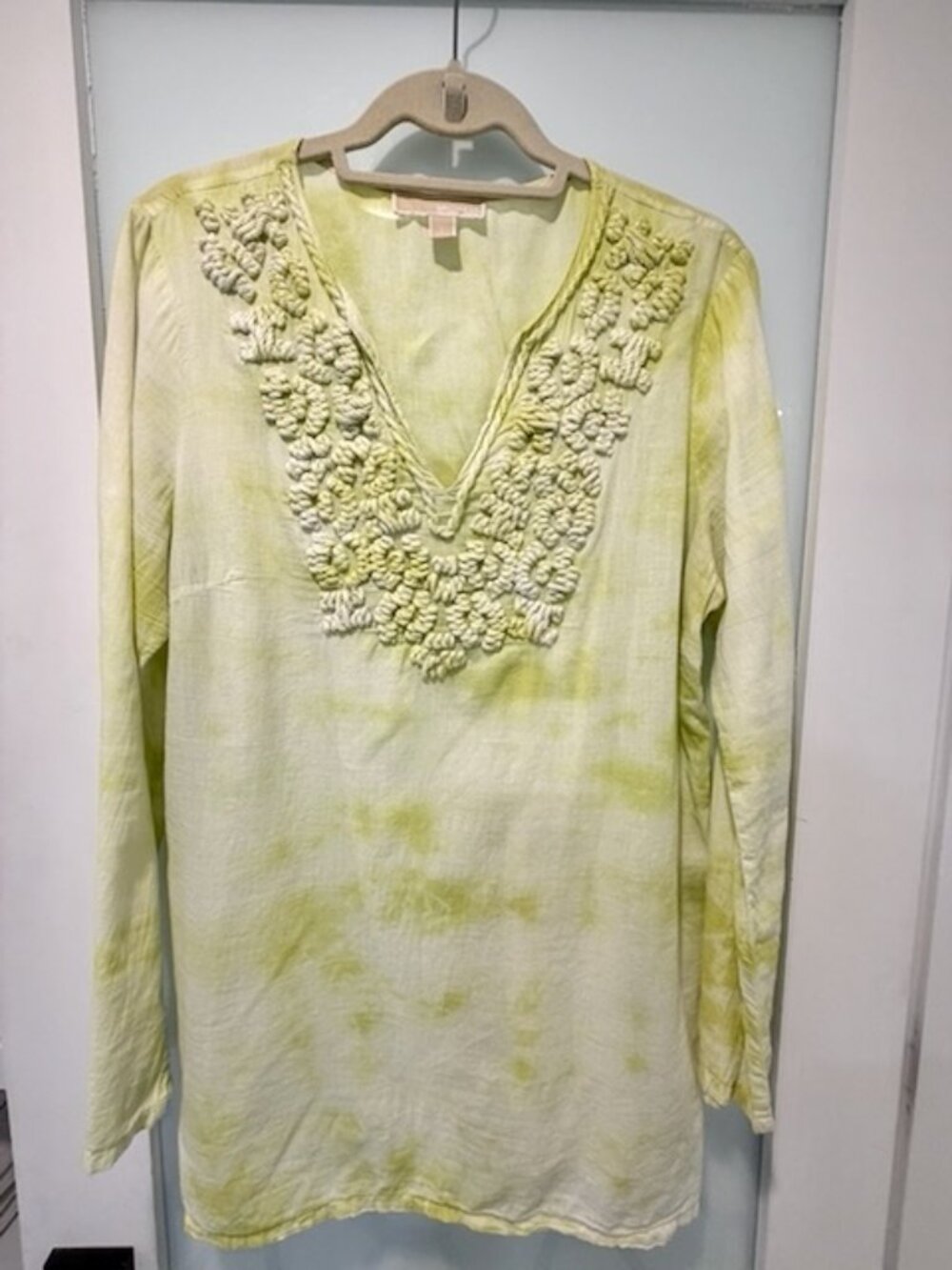 MICHAEL Michael Kors Lime Green Tie Dye Embroidered Tunic Blouse Size L